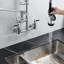 Robinet de cuisine central de 8 pouces pour évier commercial - hauteur de 21 po, bec pivotant supplémentaire de 10 po, douchette spiralée, remplissage en céramique, centre contemporain de 8 po, laiton