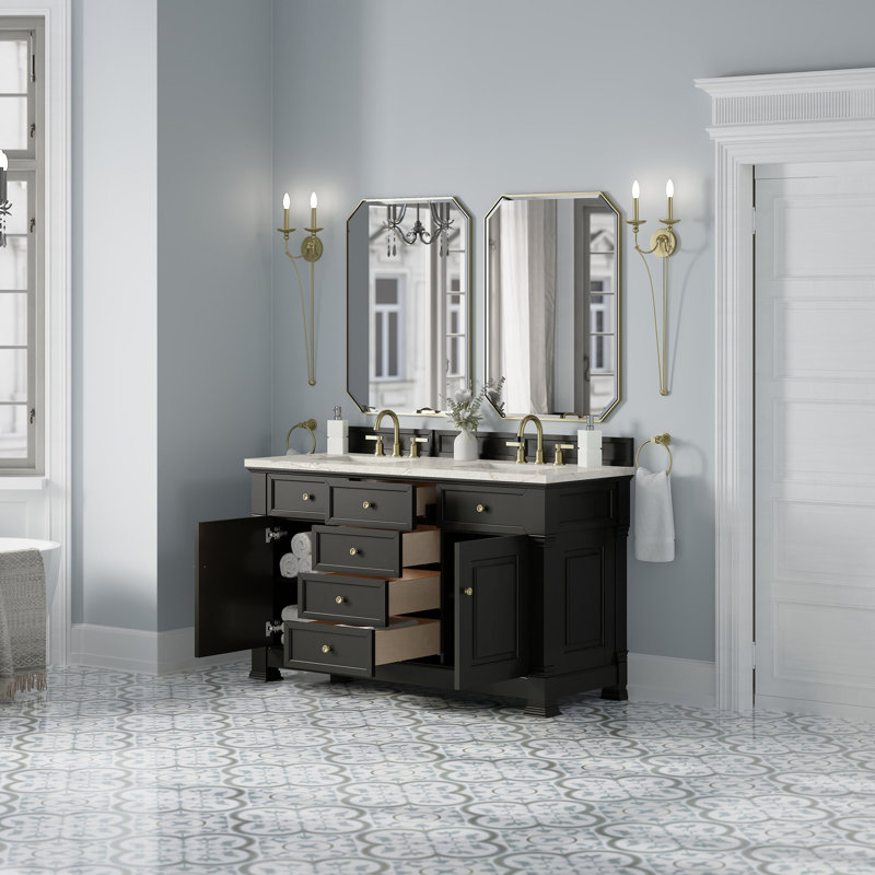 Brookfield 59.88'' W Double Bathroom Vanity Base, Black Onyx