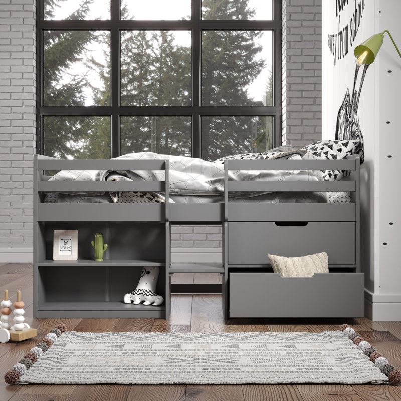 Lit mezzanine gris Fabiana avec rangement