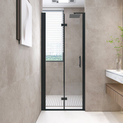 34 "X 72" Bifold Shower Door, 1/4"(6Mm) Tempered Glass, Aluminum Frame