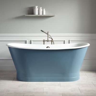 Kateryn 67" Cast Iron Soaking Freestanding Tub in Slate Blue with Included Overflow Drain