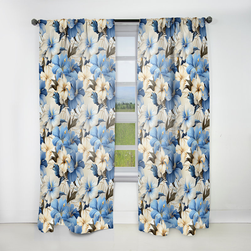 Motif tropical azur Oasis Azure - rideau à motif floral obscurcissant - 1 panneau, L 52 po x L 108 po