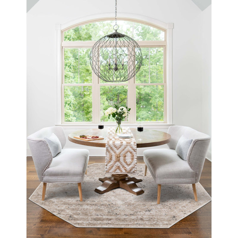 Cantrell Oriental Beige Area Rug, Octagon 5'3" x 5'3"