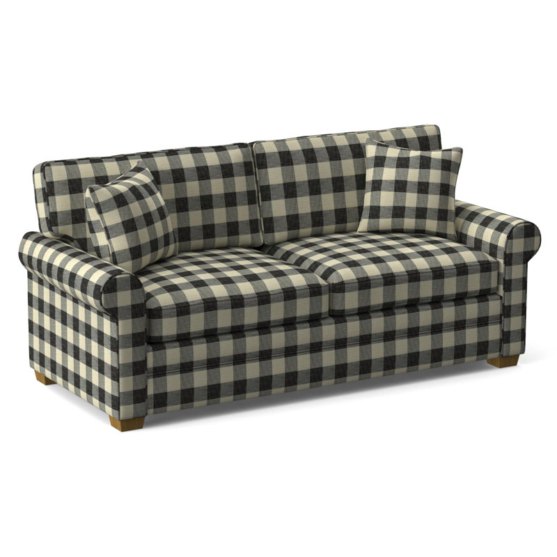 Bedford Upholstered 86'' Sofa, Honey Finish, Black Buffalo Check; 0120-81