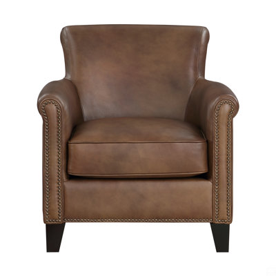 Accent Chair 1Pc Solid Wood Frame Brown Top-Grain Leather Nailhead Trim Living Room Furniture