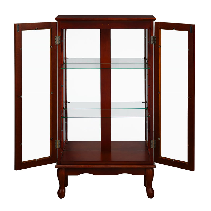 Vitrine en cerisier avec dossier en miroir et tablette réglable de 15,5 po pour les objets de collection, Cerisier