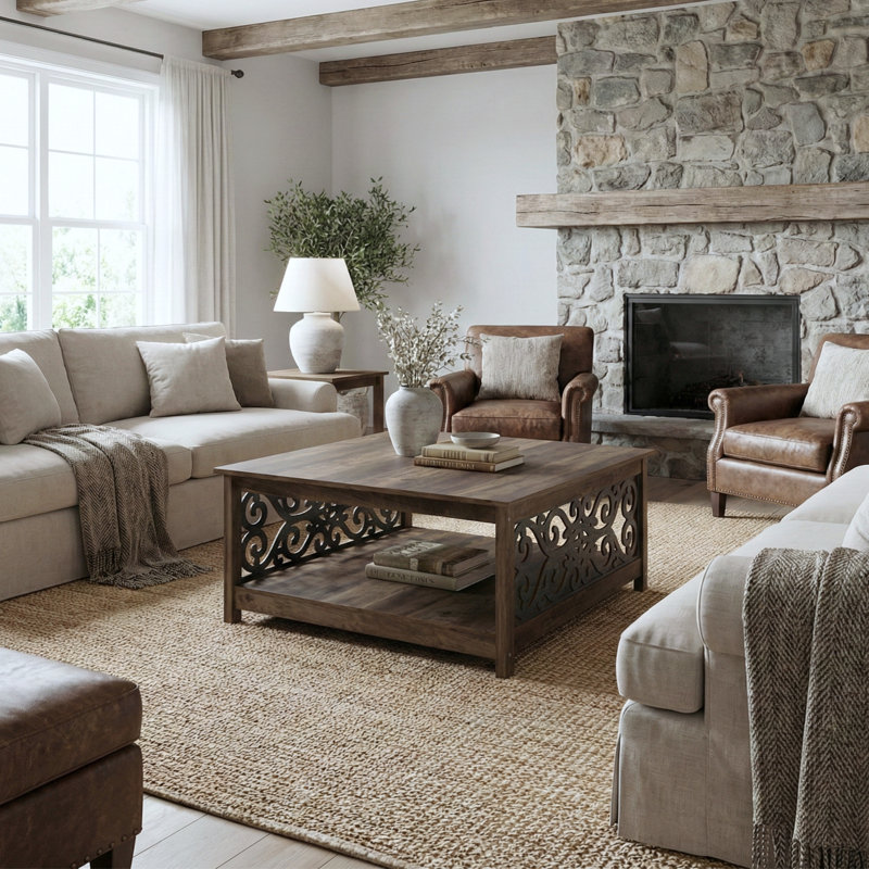 Ariba Coffee Table with storage, Knotty Oak/Gray Stone