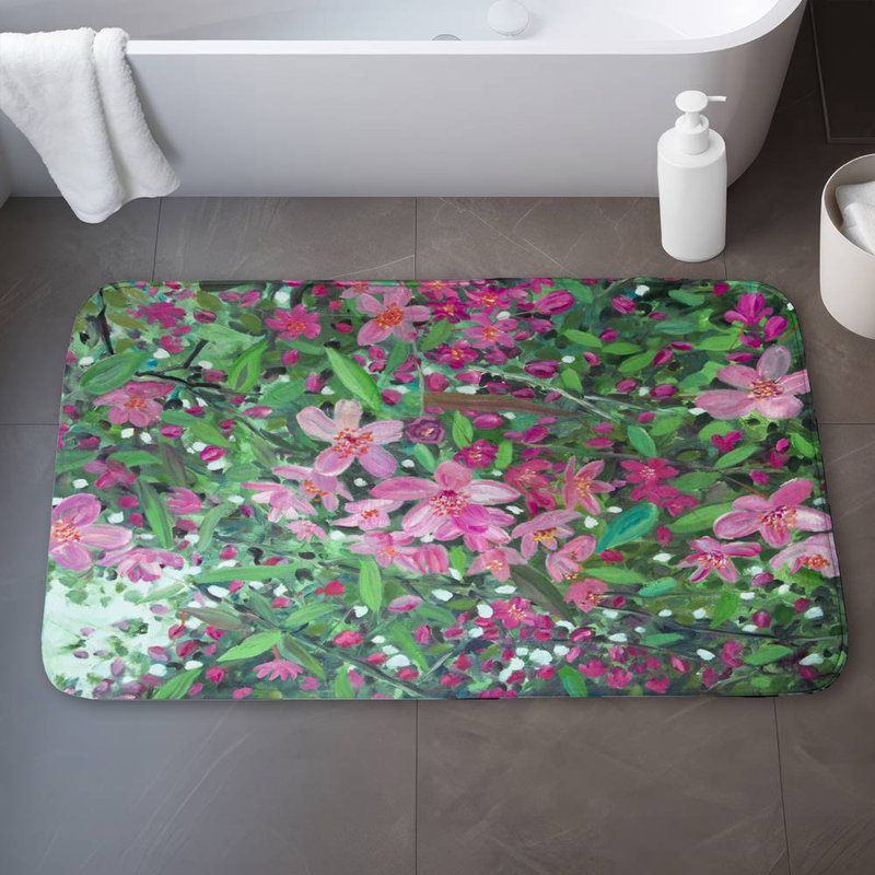 Cherry tree blooming Bath Mat with Non-Slip Backing - Quick Dry Memory Foam Bathroom Rug - Absorbent - Modern Plush Spa-Style - Machine Washable