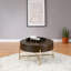 Table basse de style tambour avec tiroir simple au fini brun et base en métal champagne, conception ronde de 32 pouces