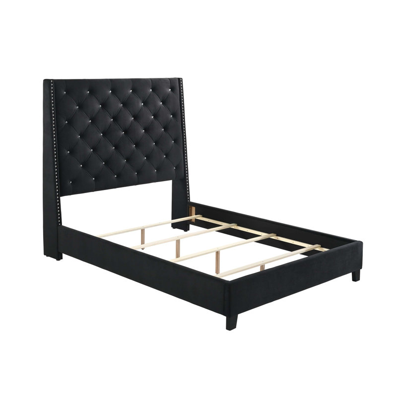 Garniture cloutée capitonnée de style contemporain pour grand lit 1pc, Noir, noir, noir, noir