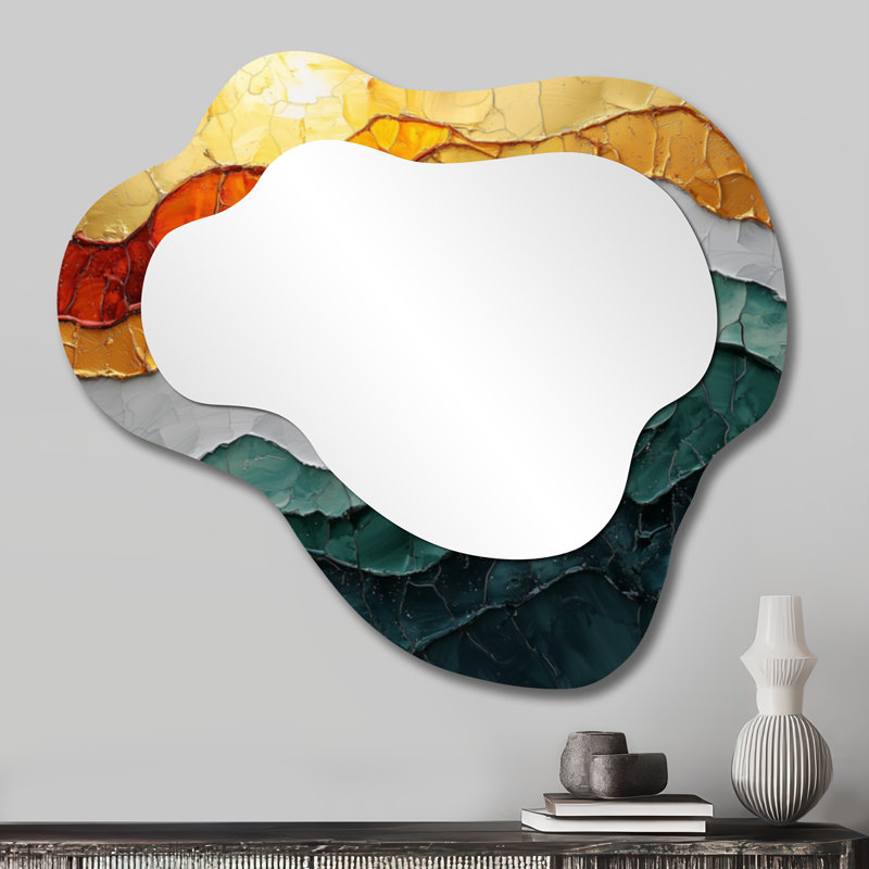 Emerald Drift Of Transitional Passage Of Time I - miroir décoratif asymétrique abstrait, miroir mural moderne irrégulier, imprimé sur métal