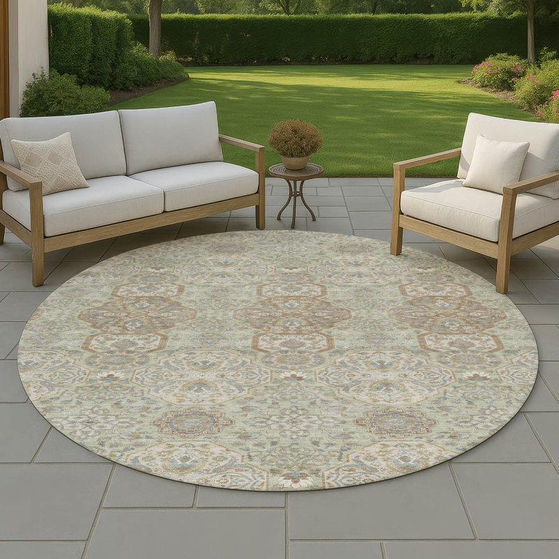 Tapis lavable à la machine intérieur / extérieur ACN2483, Sauge, Rond 8 pi