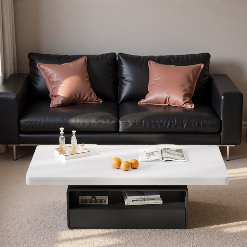 Table basse crème Luxury Rockboard, H 17,7 po x L 43,3 po x l 23,6 po, Blanc, Noir
