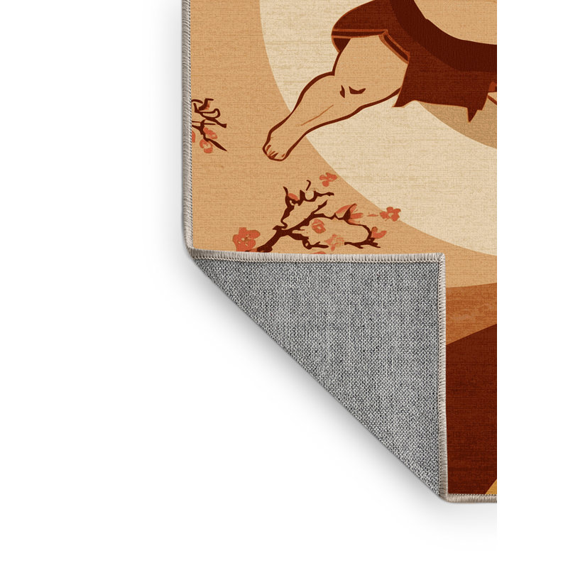 Machine Washable Aguilar Traditional Sumo Match Traditional Rug in Brown – Beige Binding, 7x9