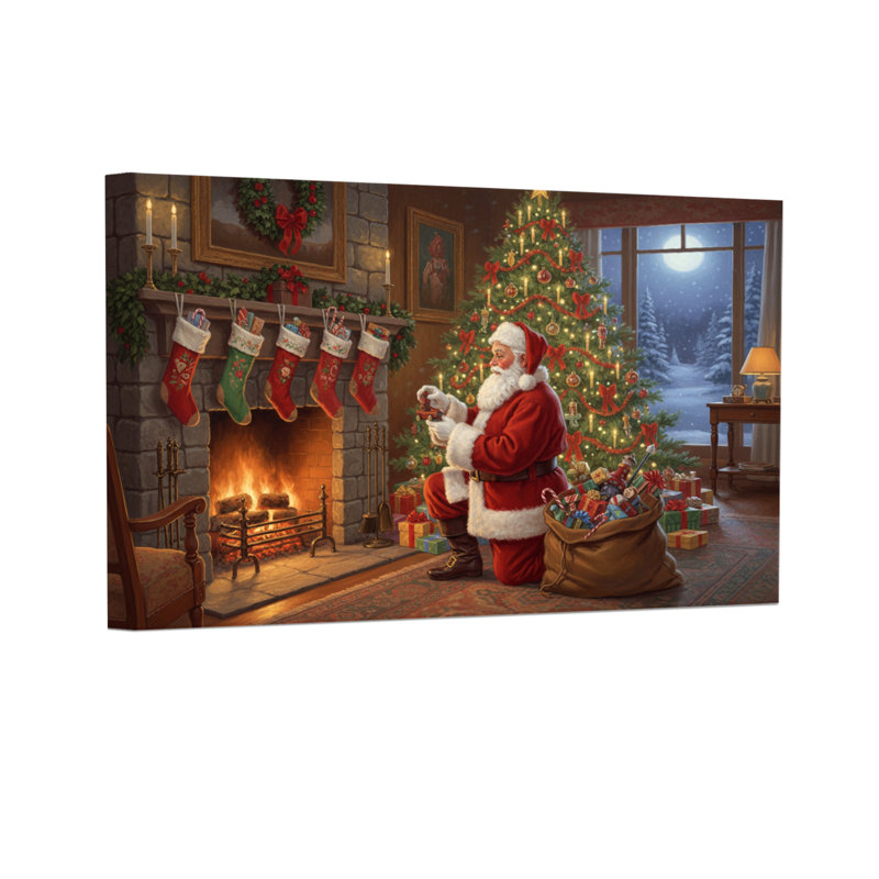 Père Noël de Noël au coin du feu avec arbre, H 16 po x l 24 po