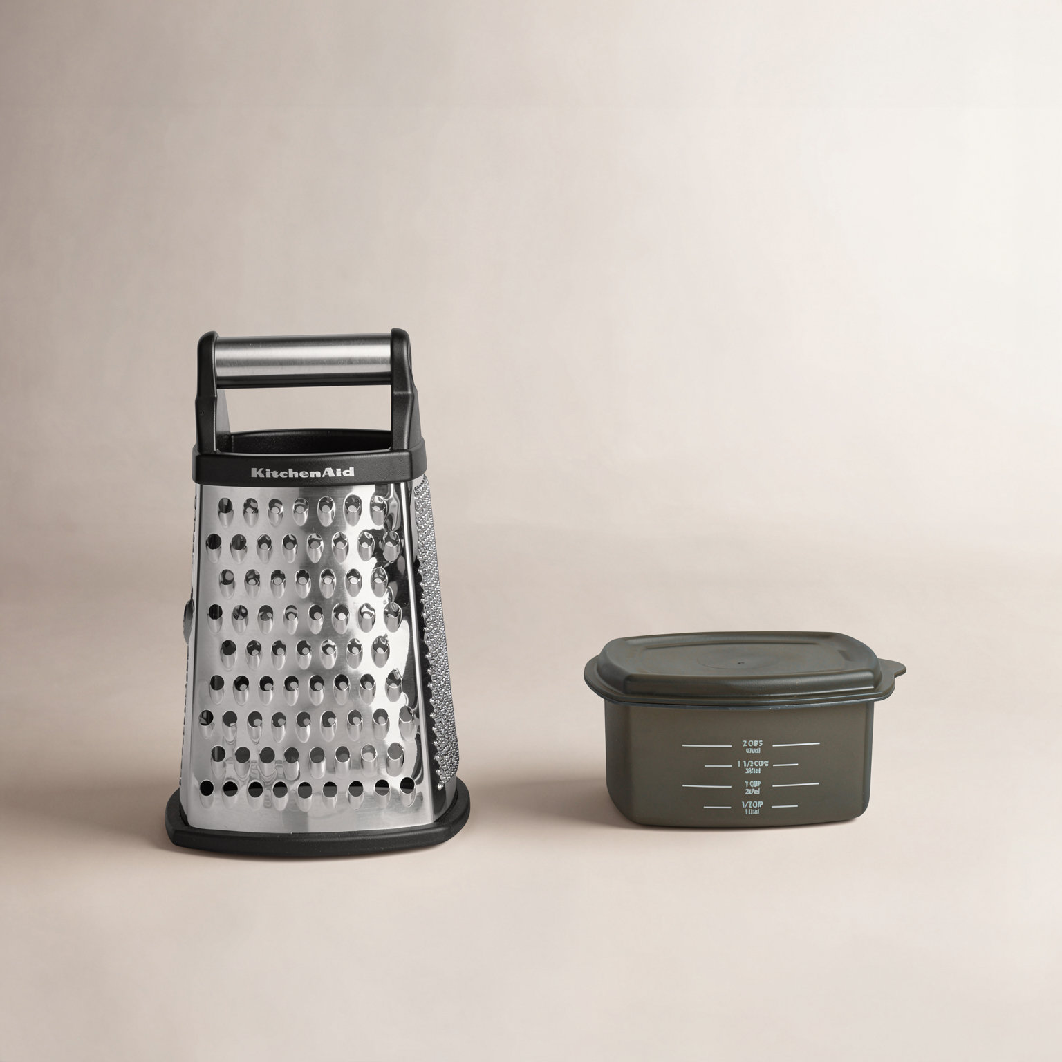 Gourmet Box Grater with Container, Black/Silver