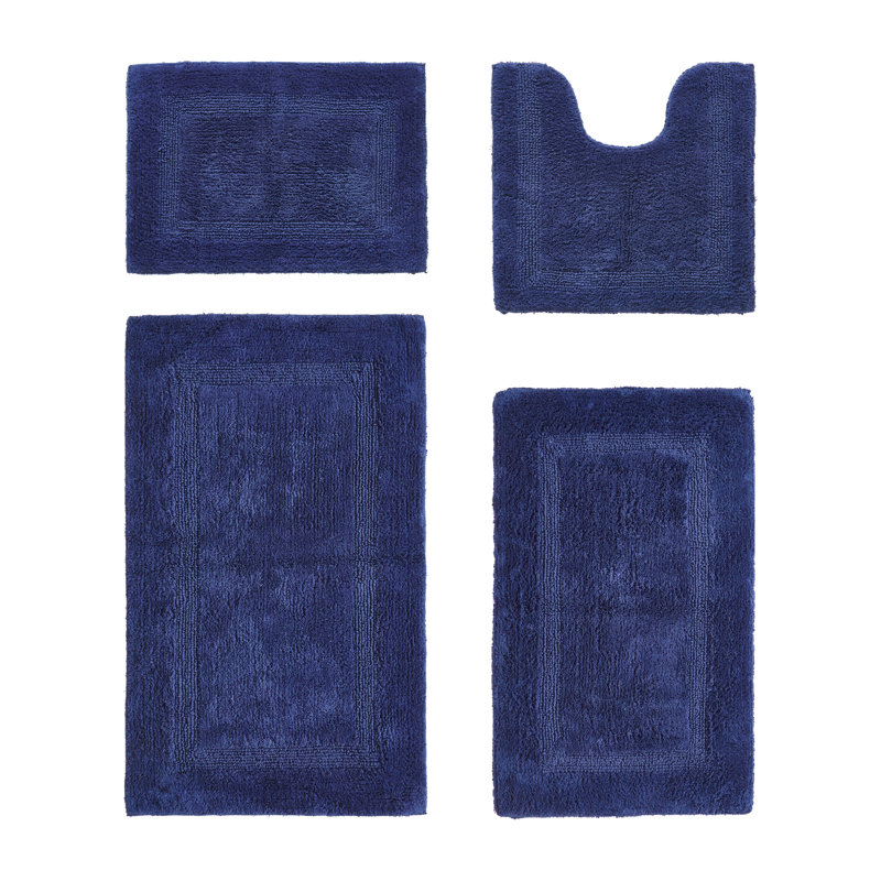 Adelen Premium 2370 GSM 100% Cotton 4 Piece Bath Rug Sets, Machine Washable, Super Absorbent & Tufted Weave Reversible Bath Mat for Bathroom, Shower, and Tub, Oeko-Tex Certified Bathroom Rugs, Navy
