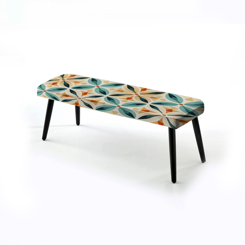 Earthy Symmetry - Patchwork Upholstered Black Bench