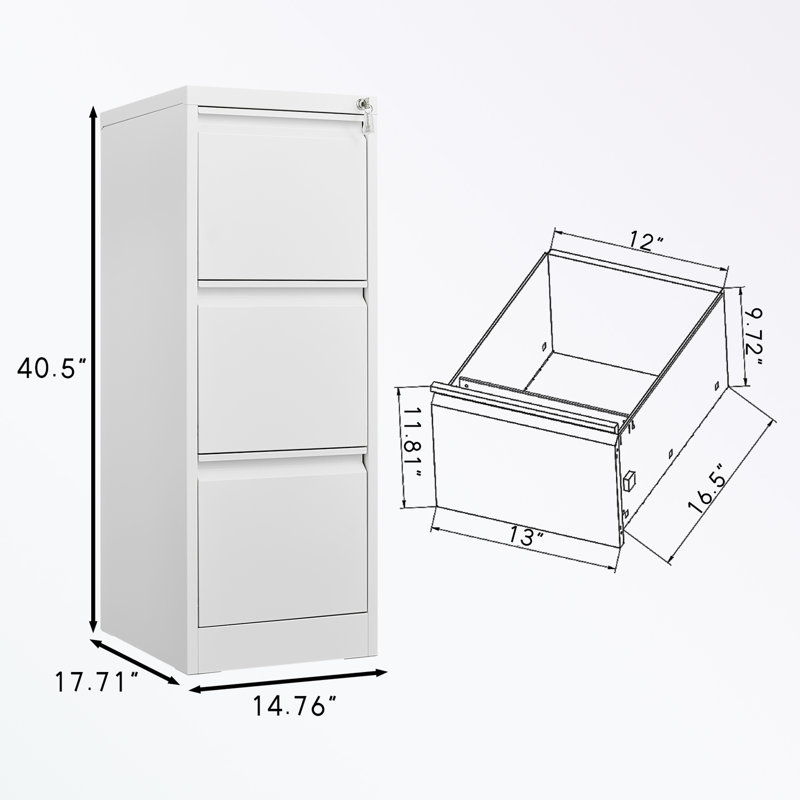 Metal frame File Cabinet with 3 Drawers, White
