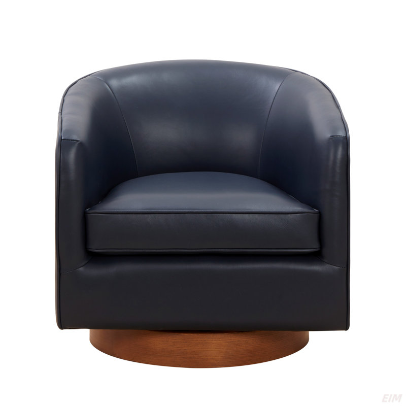 Chaise pivotante en cuir et cuir Tessa, Bleu marine foncé