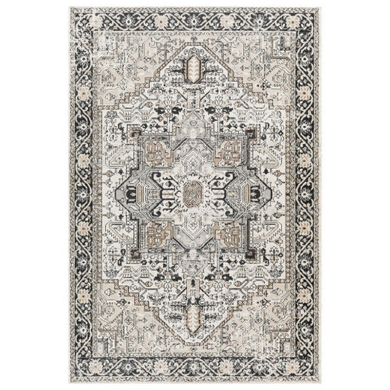 Tapis Cal, imprimé médaillon d'inspiration persane, polyester gris doux, Rectangle 8 pi x 10 pi