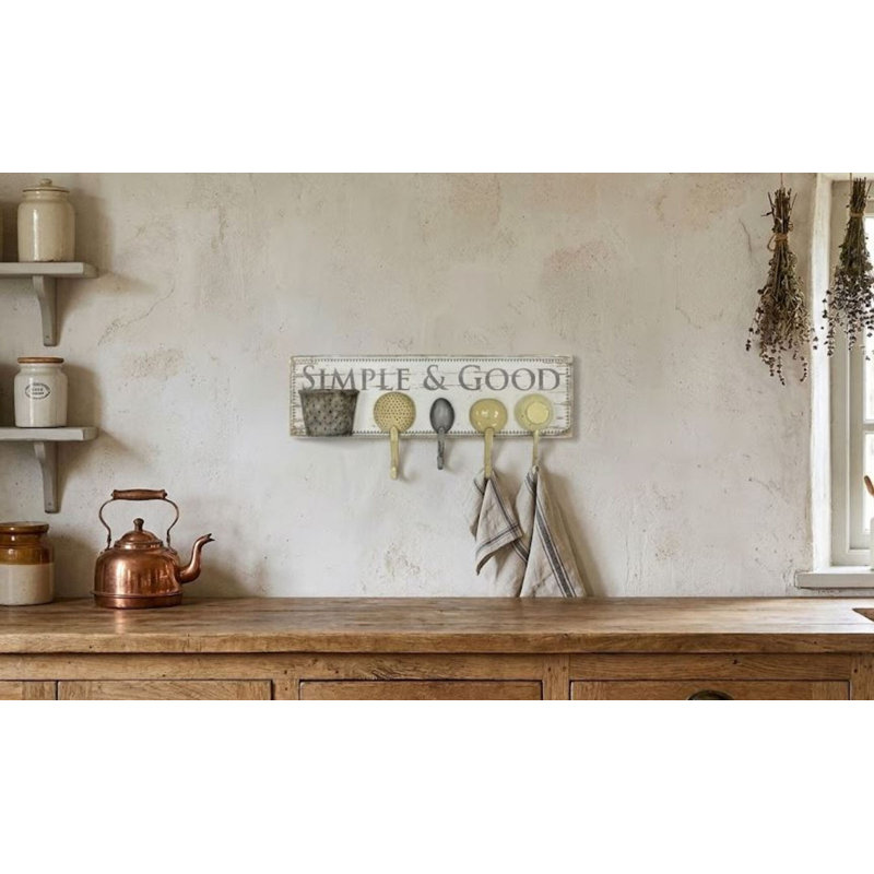 Lugan 4-Hook Kitchenware Rack – Rustic Metal Wall Mount Organizer for Kitchen & Dining