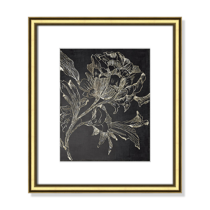 «Clarendon Golden Flower Folklore I» par Asia Jensen, reproduction de cadre photo, H 16,25 po x l 14,25 po, Cadre doré