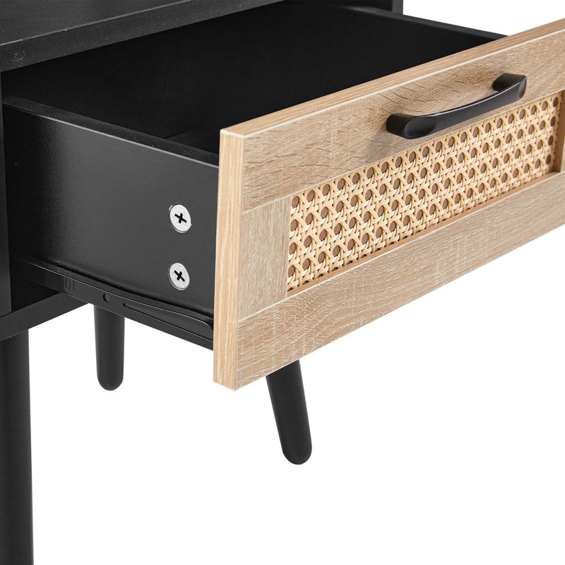 Table de bout en rotin 1 tiroir, Black