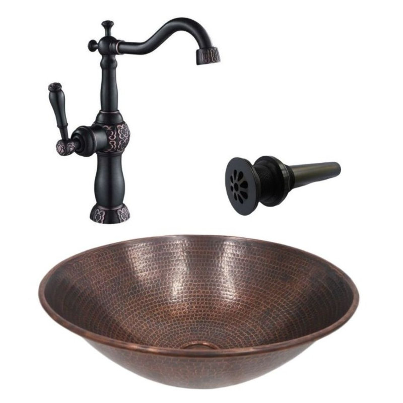 Robinet de lavabo vasque rond 14 "et drain inclus, Cuivre