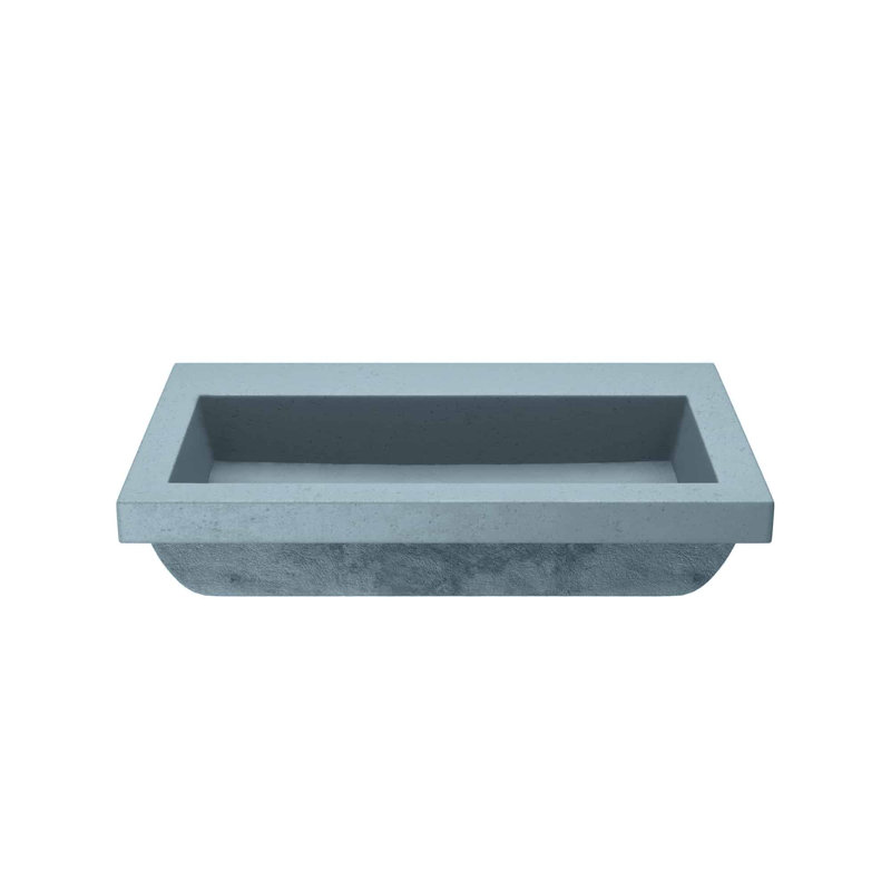 Trough Handmade Rectangular Drop-In Bathroom Sink, Ocean, No Faucet Hole