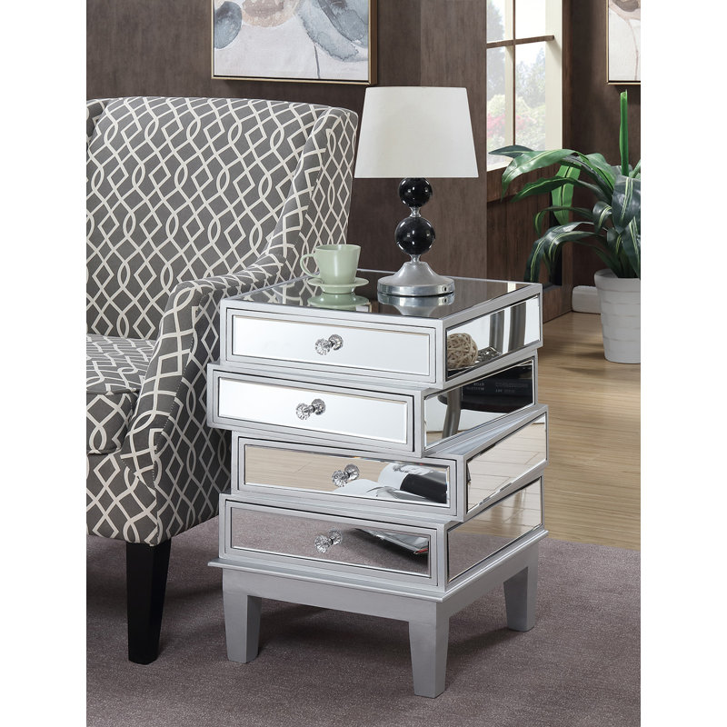 Table de bout à 4 tiroirs avec rangement Claybrooks, Argent argent