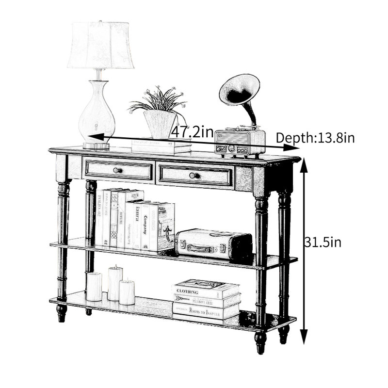 American Style Solid Wood Black Console Table, 31.5" H x 47.2" W x 13.8" D