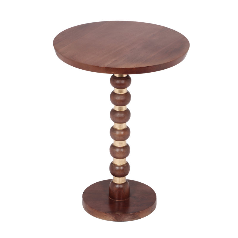 Table de bout ronde en bois de manguier, miel et or
