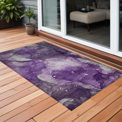 2' X 3' Purple Abstract Washable Non Skid Indoor Outdoor Area Rug