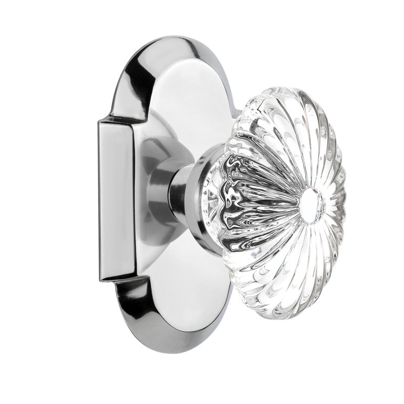 Cottage Plate with Oval Fluted Crystal Door Knob, Bright Chrome, 2.375"