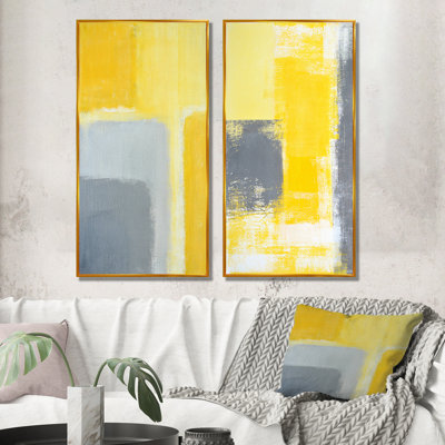 «Gray and Yellow Modern Art III», ensemble de 2 peintures sur toiles