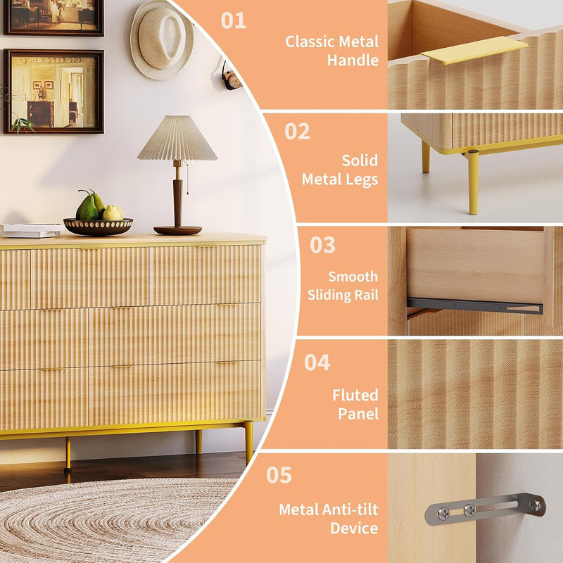 137.9 cm W Chest of 7 Drawers, Brown
