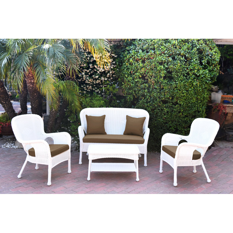 Bellas 4 Piece Sofa Set with Cushions, Brown, White