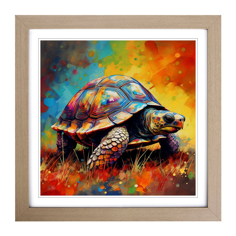 Tortoise Color Field Painting - Single Picture Frame Print on Wood, Oak