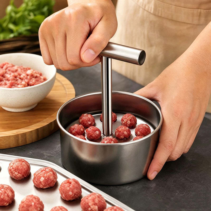 Cuiseur à œufs vapeur en acier inoxydable, appareil à boulettes de viande (lot de 2), presse manuelle à 6 et 12 trous, outil de fabrication de boulettes de viande de différentes tailles pour boulettes de viande, boulettes de poisson, pâte de crevettes