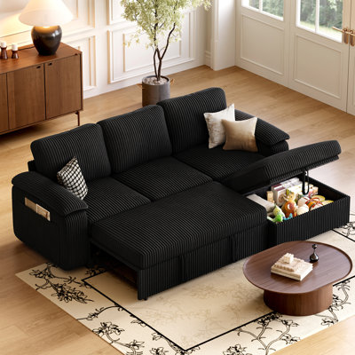 L Shape Sectional Sleeper Sofa, Black