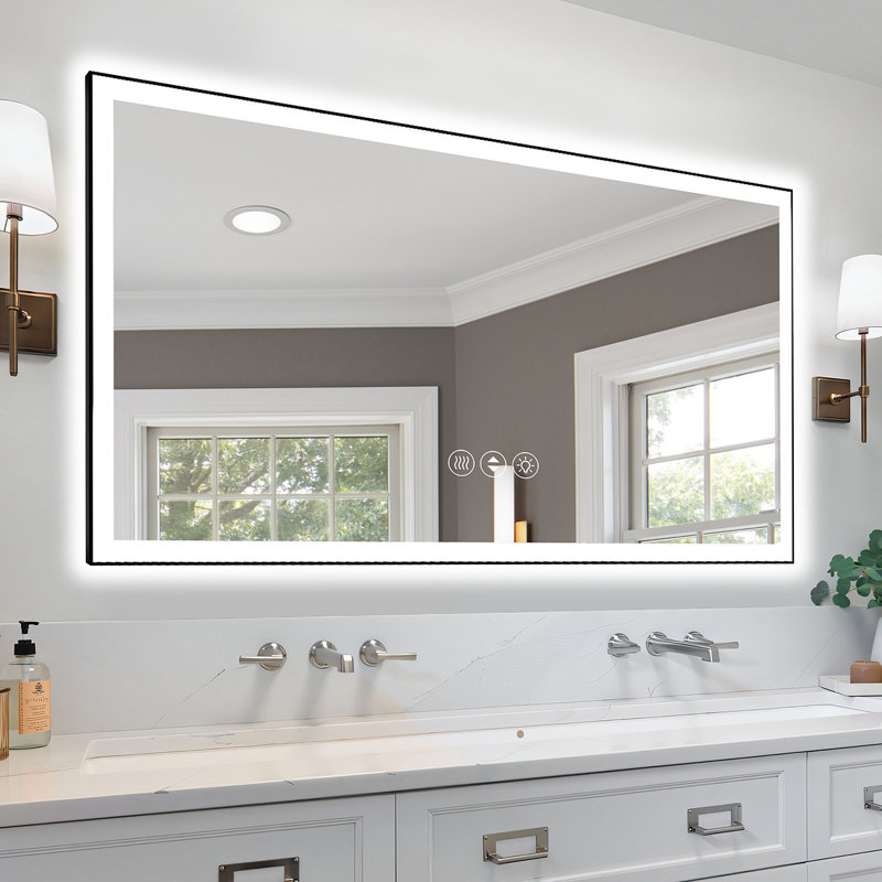 Miroir de salle de bain à DEL sans cadre 58 po x 28 po, miroir intelligent