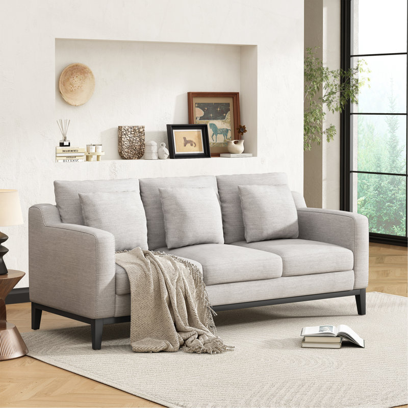 Canapé 3 places avec pieds en bois Mirod Comfy, moderne pour le salon et le bureau, Gris