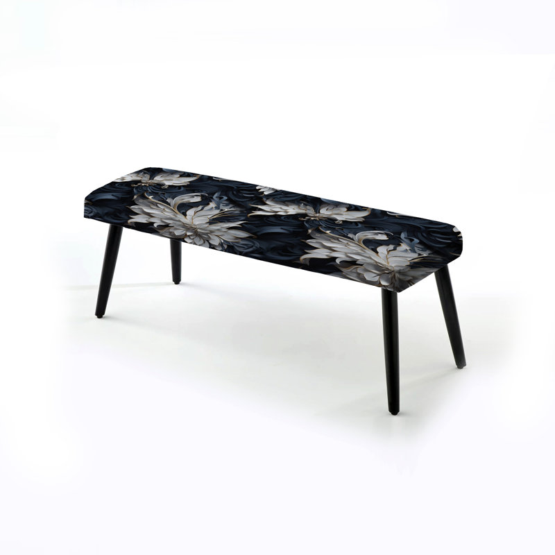 Banc noir rembourré Botanical, Cachemire blanc et argent Sphinx