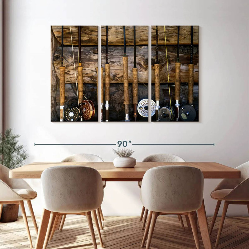 " Fishing Poles " 3 - Pieces, 48" H x 74" W x 1.25" D