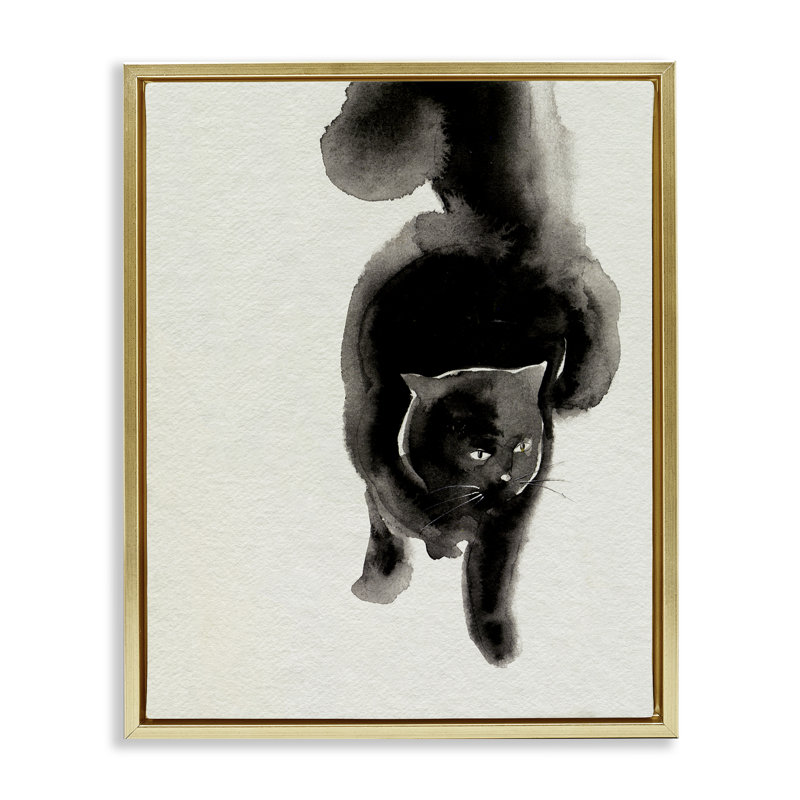  «Fierce Black Cat» par Melissa Wang, H 31 po x l 25 po, Cadre flottant métallique doré
