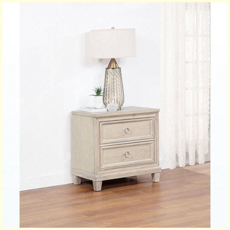 Table de chevet moderne à 2 tiroirs en chêne délavé avec rangement pour chambre à coucher