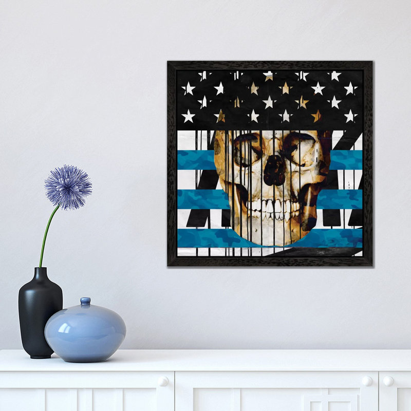 'Skull Spangled Banner' - Floater Frame Graphic Art Print on Canvas, Black Framed, 45.72 cm H x 45.72 cm W