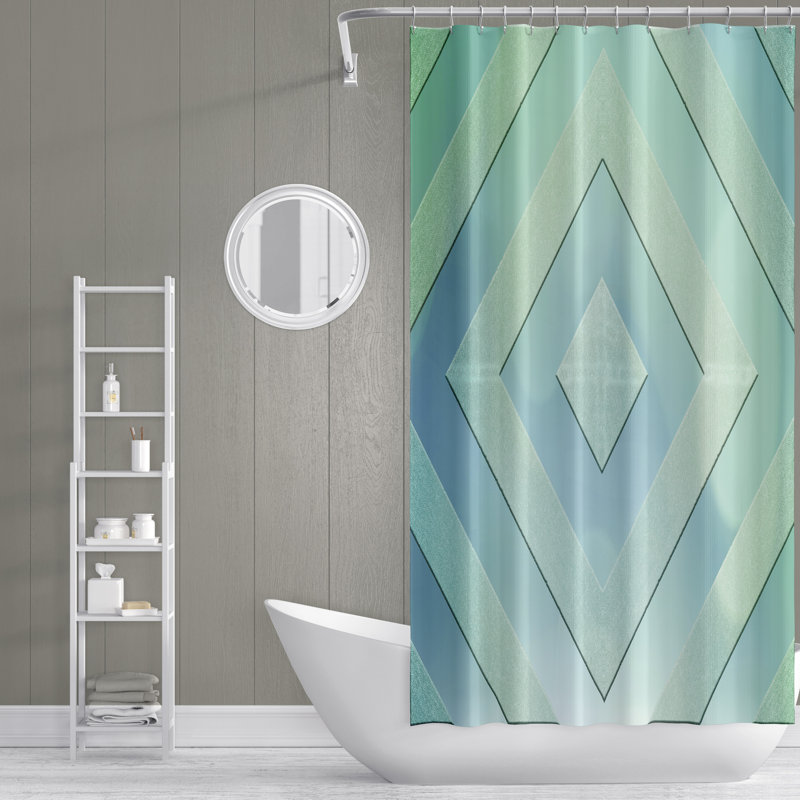 Rideau de douche gris et bleu à motif de losanges, H 93 po x l 70 po