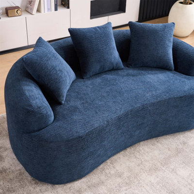 Canapé courbé en éponge à compression, désossé 30D haute résilience, chenille, sans assemblage, idéal pour les petits espaces et les appartements, 65 L, 300 lb, 3 coussins
